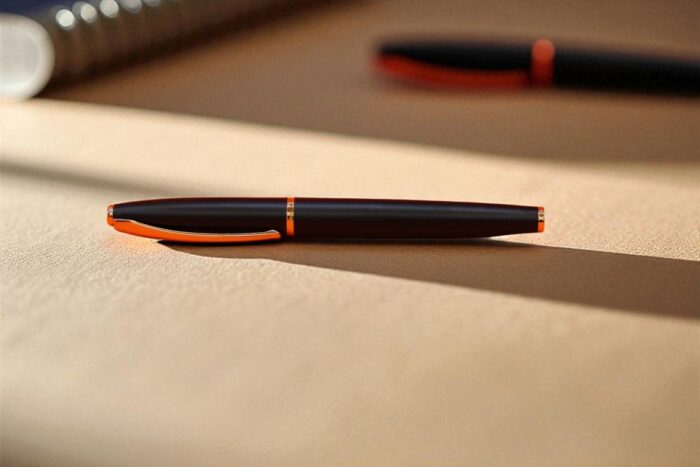 Midnight Black Rollerball Pen with Orange Trim – Model 909‑SH | Sleek & Stylish Executive Gift