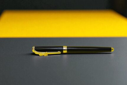 Black & Gold Executive Pen with Ashoka Emblem – Premium Rollerball Writing Instrument