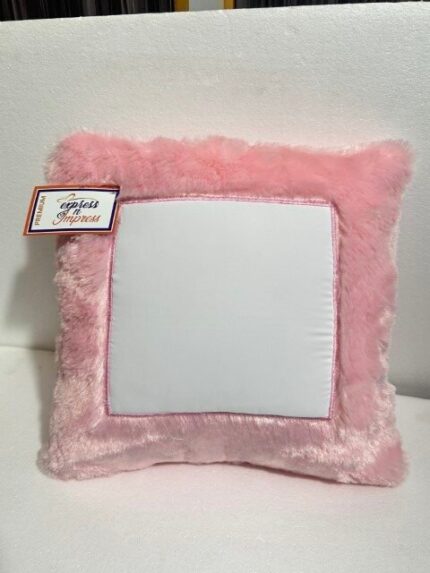 Premium Peach Fur Photo Cushion – Customizable Square Plush Pillow with White Center Panel
