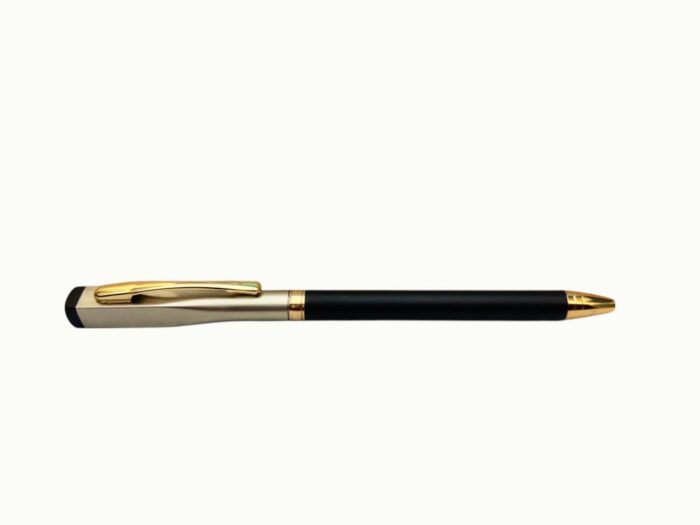 MP-48 Luxury Black & Silver Ball Pen with Gold Clip – Executive Twist Pen - Image 2