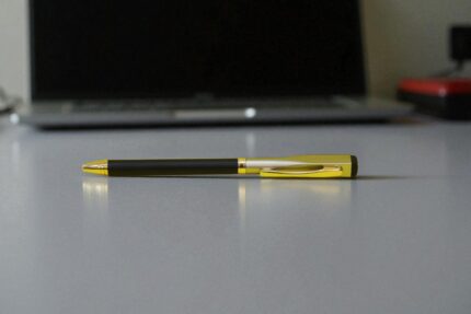 MP-48 Luxury Black & Silver Ball Pen with Gold Clip – Executive Twist Pen