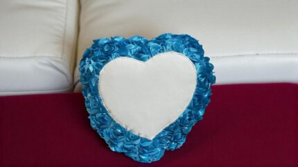 Personalized Heart Photo Cushion with Blue Rose Petals – Custom Printed Sublimation Gift