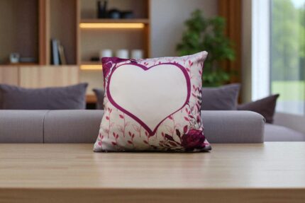 Floral LED Photo Cushion – Personalized Heart Frame Pillow with Custom Text