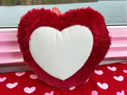 Plush Heart-Shaped Cushion with Customizable Center Panel