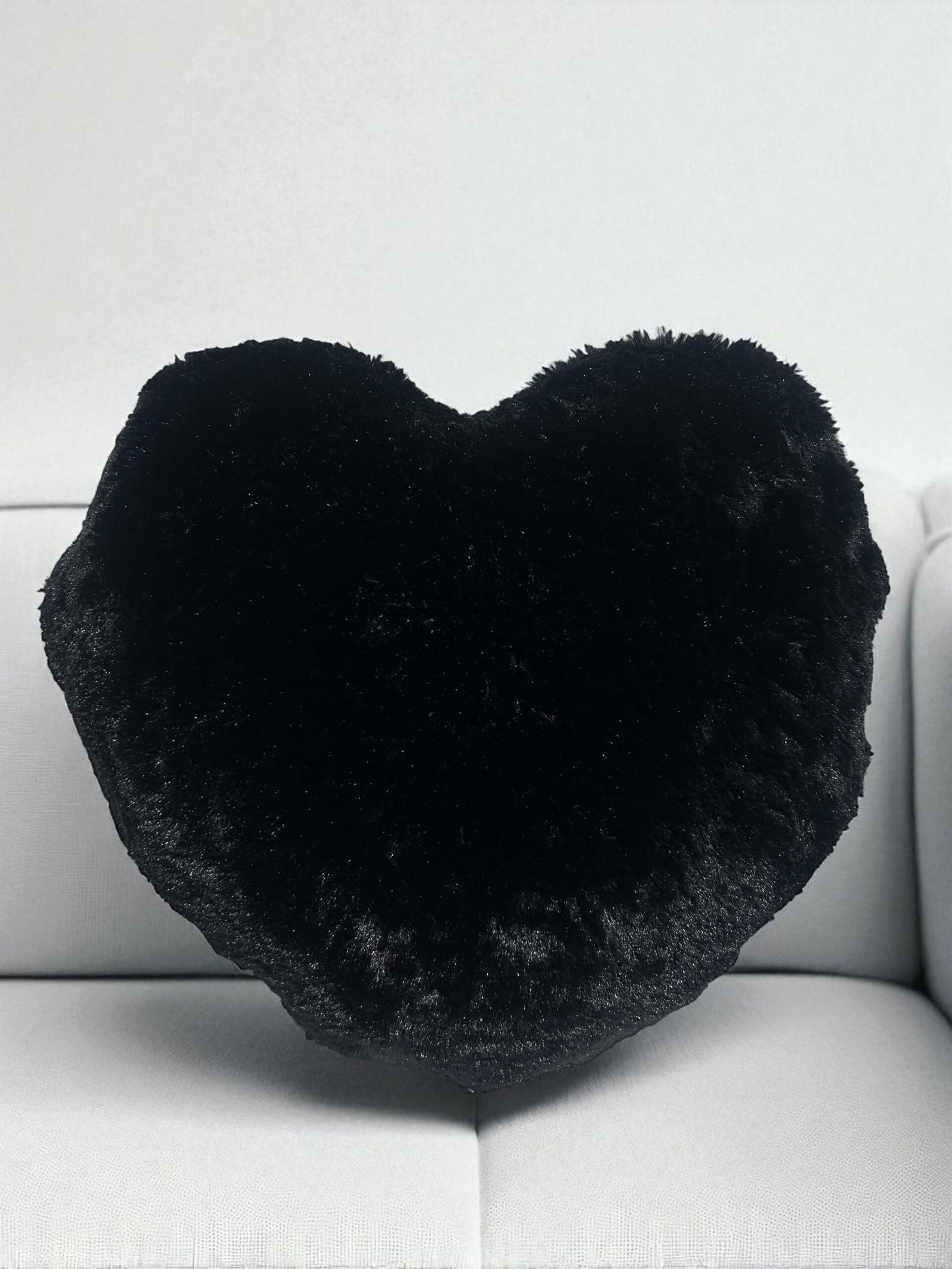 Premium Black Heart-Shaped Fur Cushion – Custom Photo Pillow with White Center Panel - Image 2
