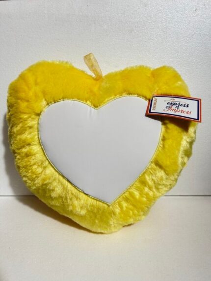 Premium Yellow Heart-Shaped Fur Cushion – Personalized Photo Pillow with White Center Panel