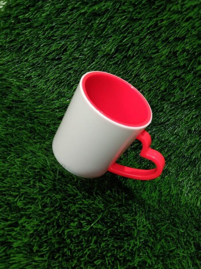 Sublimation-Ready Mug with Heart Handle – White Outer & Vibrant Interior