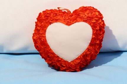Personalized Heart Cushion with Red Rose Petals – Sublimation Photo Print
