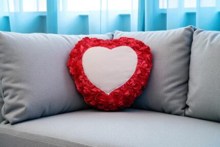 Personalized Heart Photo Cushion with Pink Rose Petals – Custom Sublimation Gift Pillow