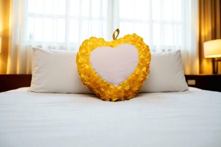 Personalized Heart Photo Cushion with Yellow Rose Petals – Custom Sublimation Gift Pillow